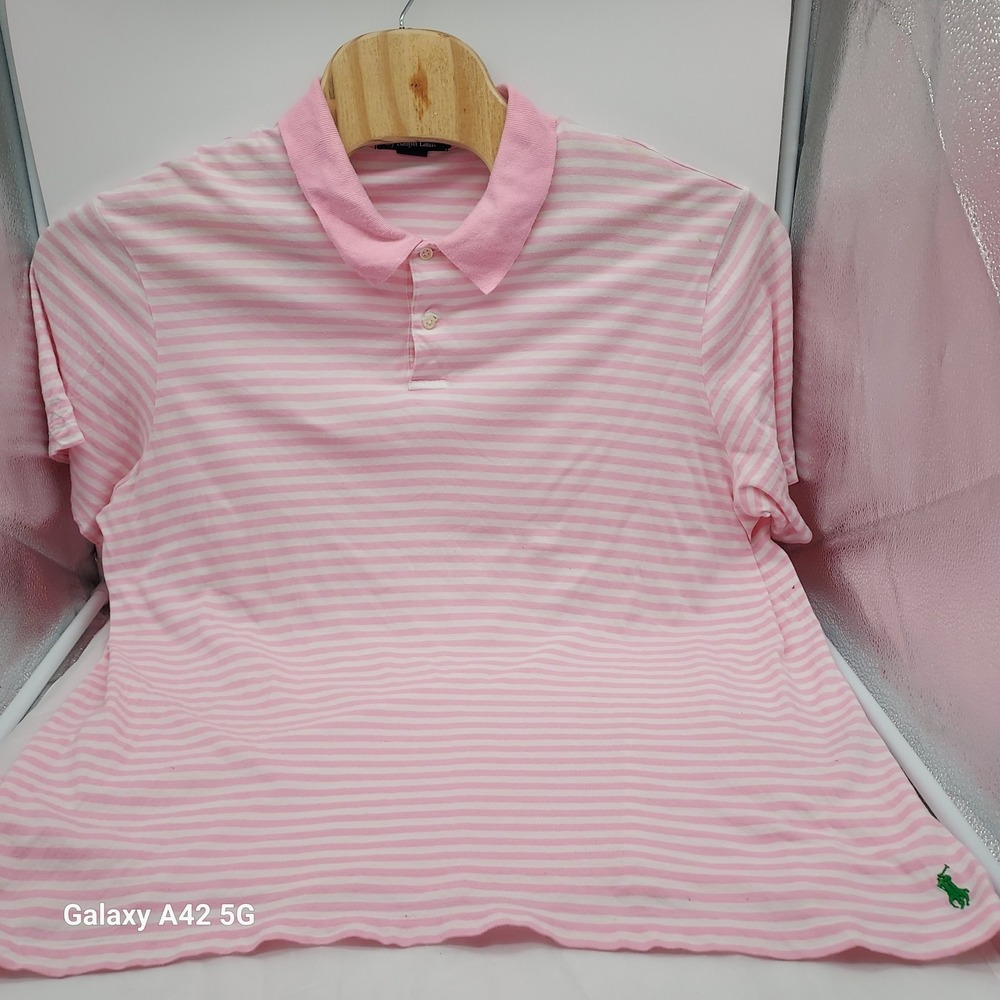 Polo‎ Ralph Lauren Mens XXL Pink White Striped Short Sleeve Polo Shirt Cotton
